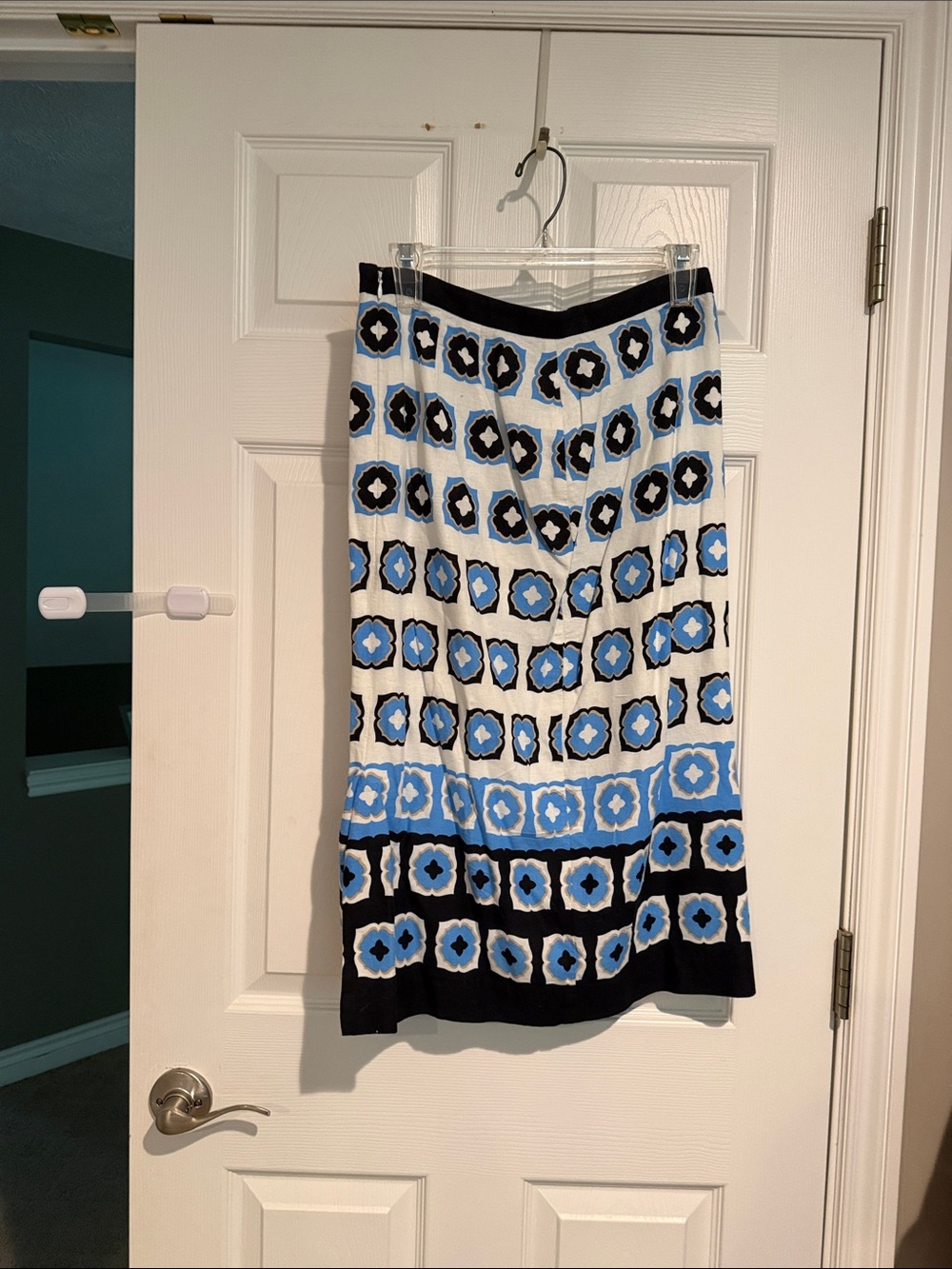 Ann Taylor Blue and Black Patterned Midi Skirt